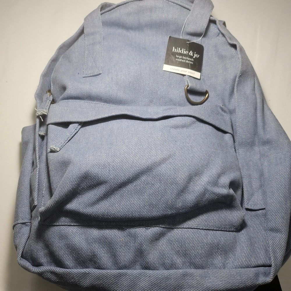 Hildie & Jo Large Washed Denim Backpack Light Blue Casual School Bag New NWT
